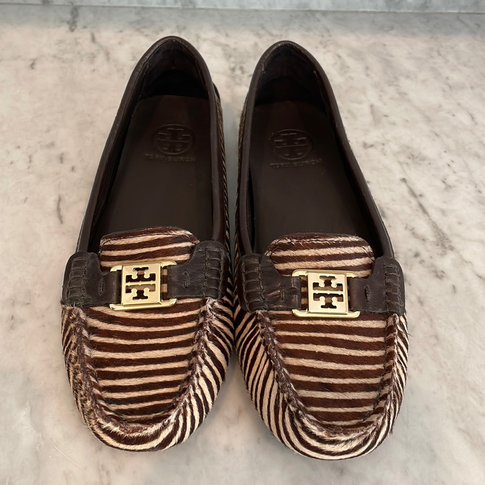 Tory Burch Brown and Ivory Zebra Flats Size 9
